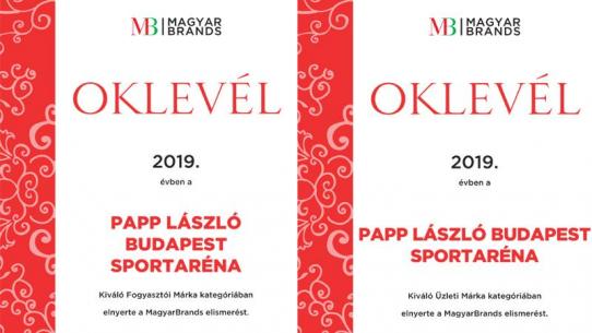 KIVÁLÓ FOGYASZTÓI-ÉS ÜZLETI MÁRKA-DÍJAS A PAPP LÁSZLÓ BUDAPEST SPORTARÉNA 